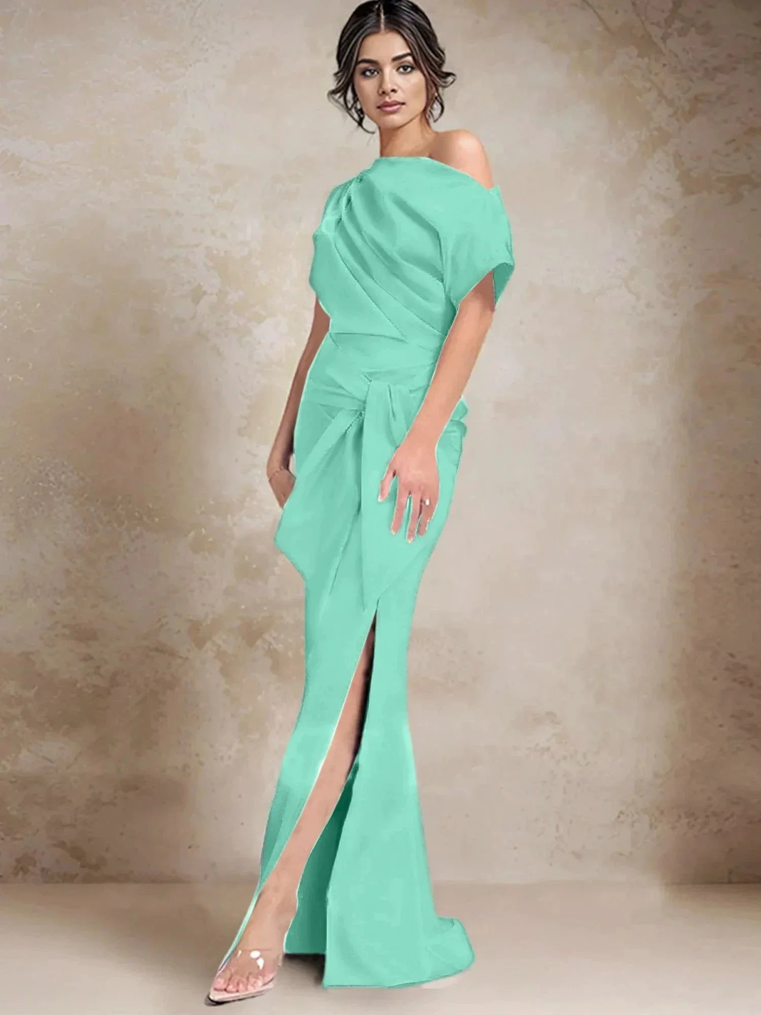 Trumpet/Mermaid One-Shoulder Mother of the Bride Dresses with Split Side - Image 61