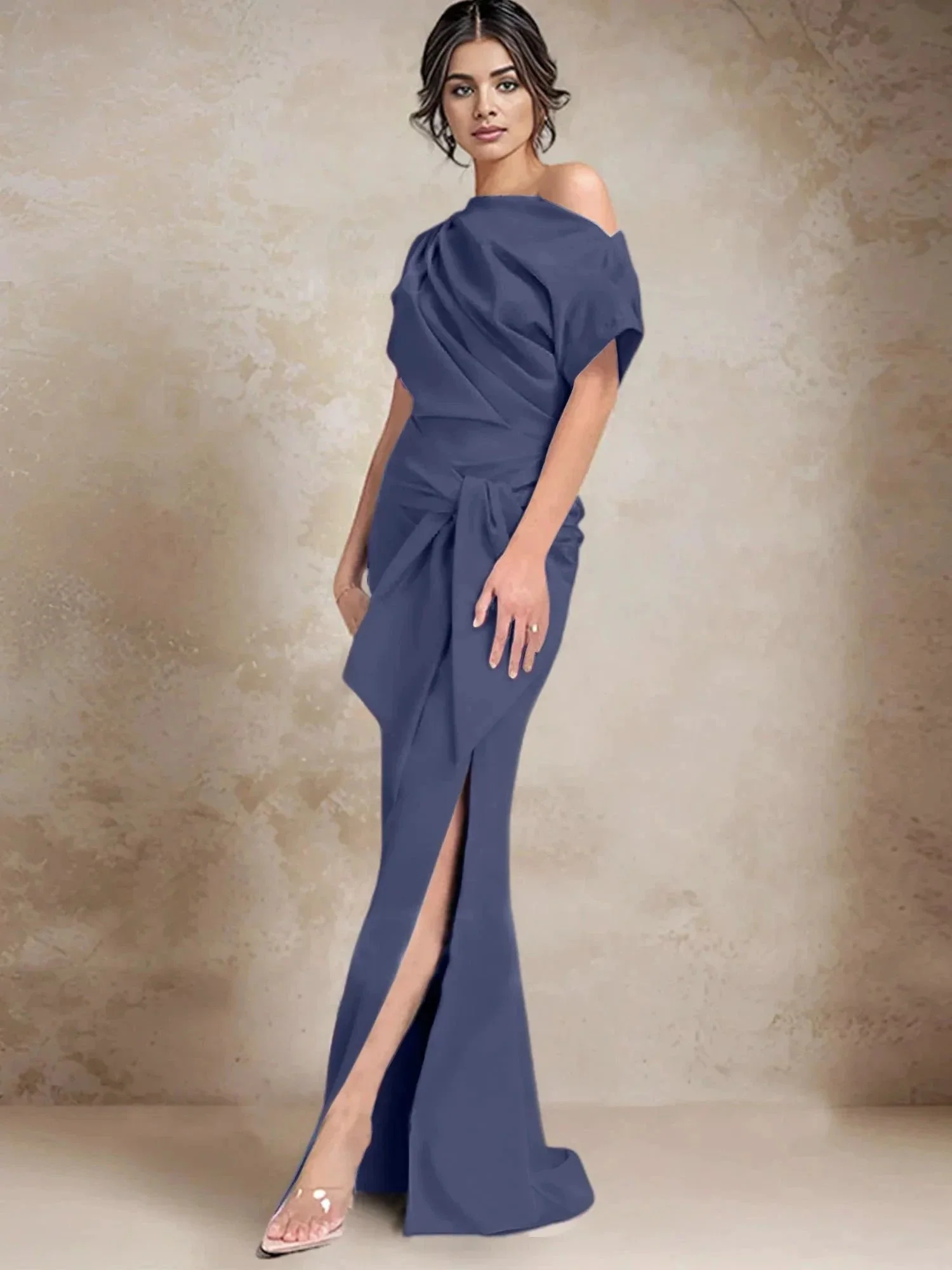 Trumpet/Mermaid One-Shoulder Mother of the Bride Dresses with Split Side - Image 63