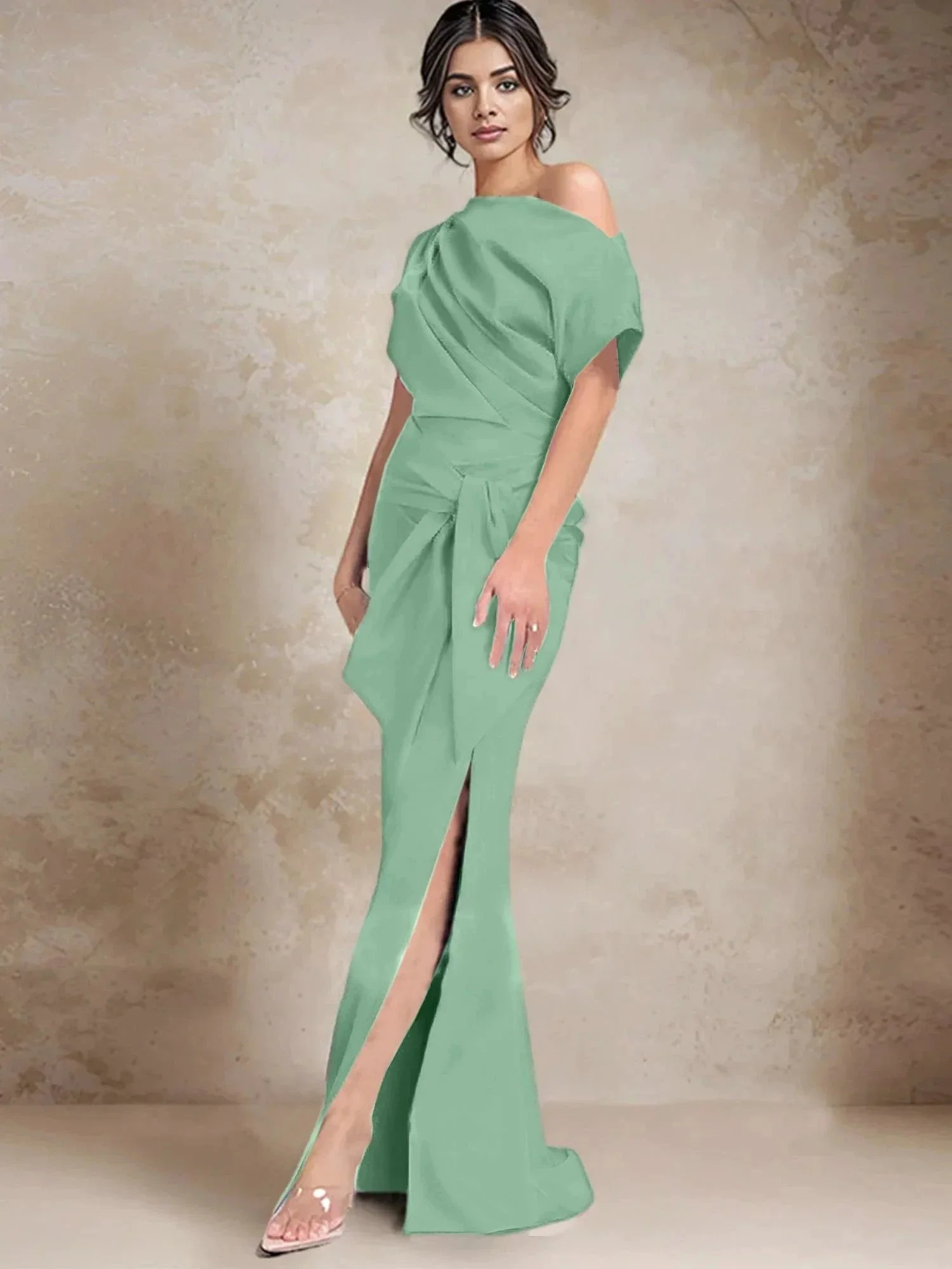 Trumpet/Mermaid One-Shoulder Mother of the Bride Dresses with Split Side - Image 88
