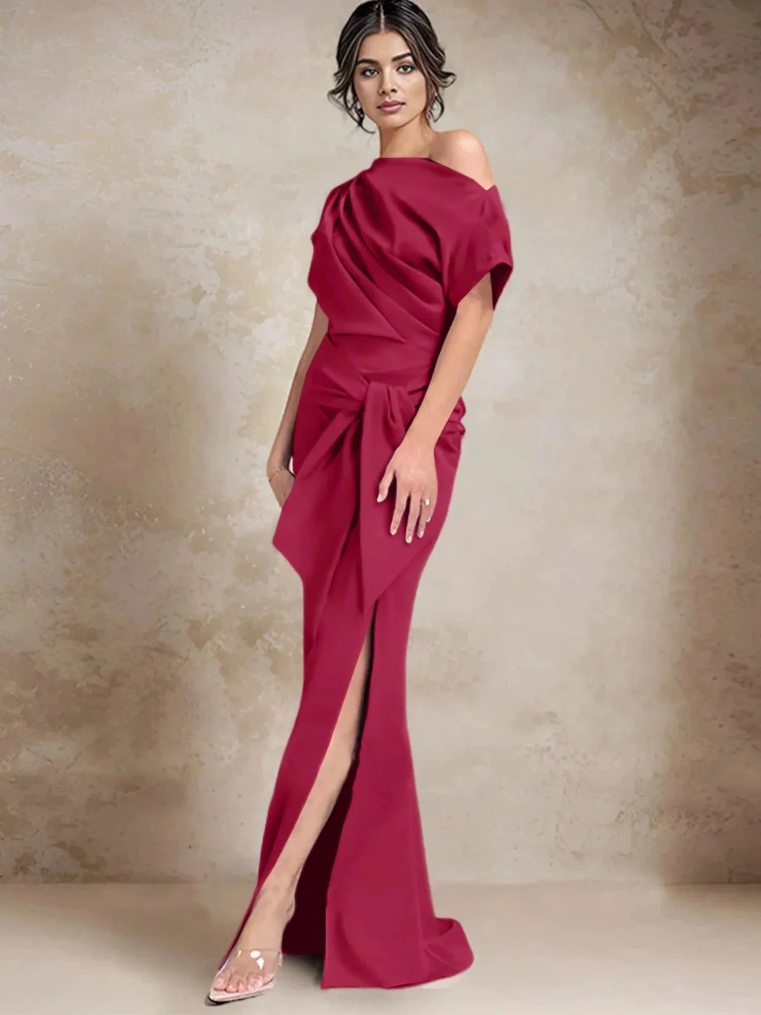 Trumpet/Mermaid One-Shoulder Mother of the Bride Dresses with Split Side - Image 97