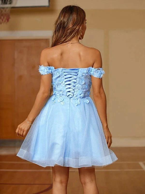 Tulle Applique Off-the-Shoulder Short/Mini Dresses SYH59 - Image 2