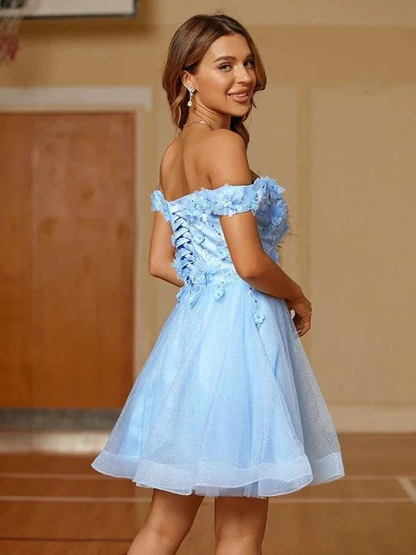 Tulle Applique Off-the-Shoulder Short/Mini Dresses SYH59 - Image 3