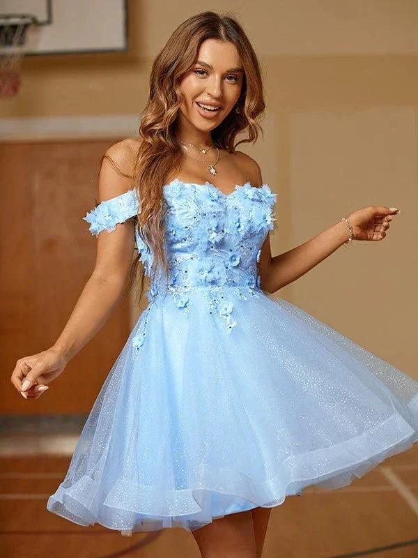 Tulle Applique Off-the-Shoulder Short/Mini Dresses SYH59 - Image 4