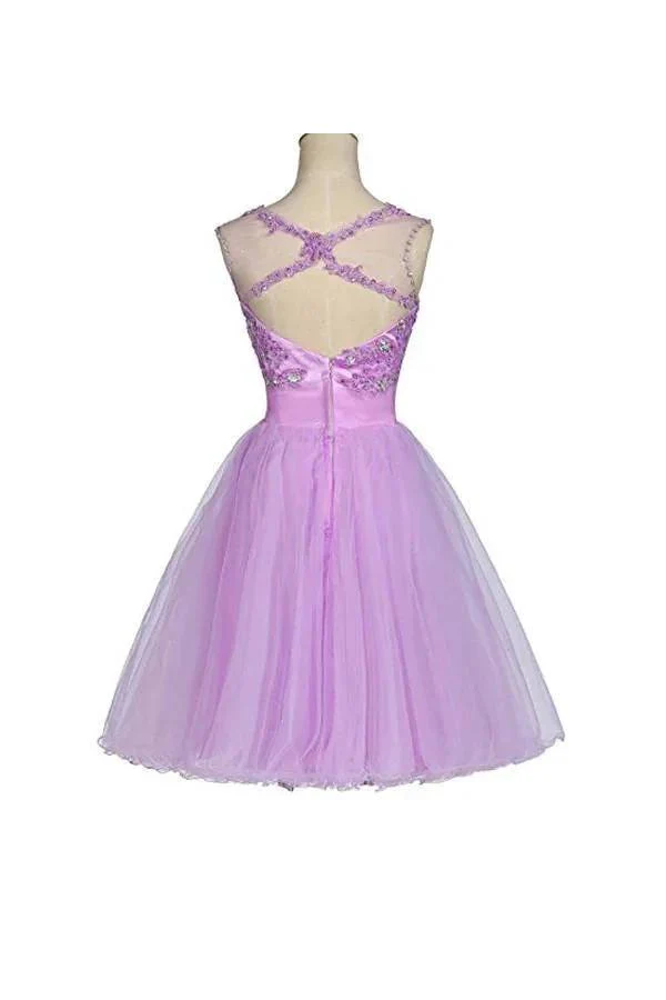 Tulle Appliques Beads Open Back Short Homecoming Dresses PG055 - Image 3