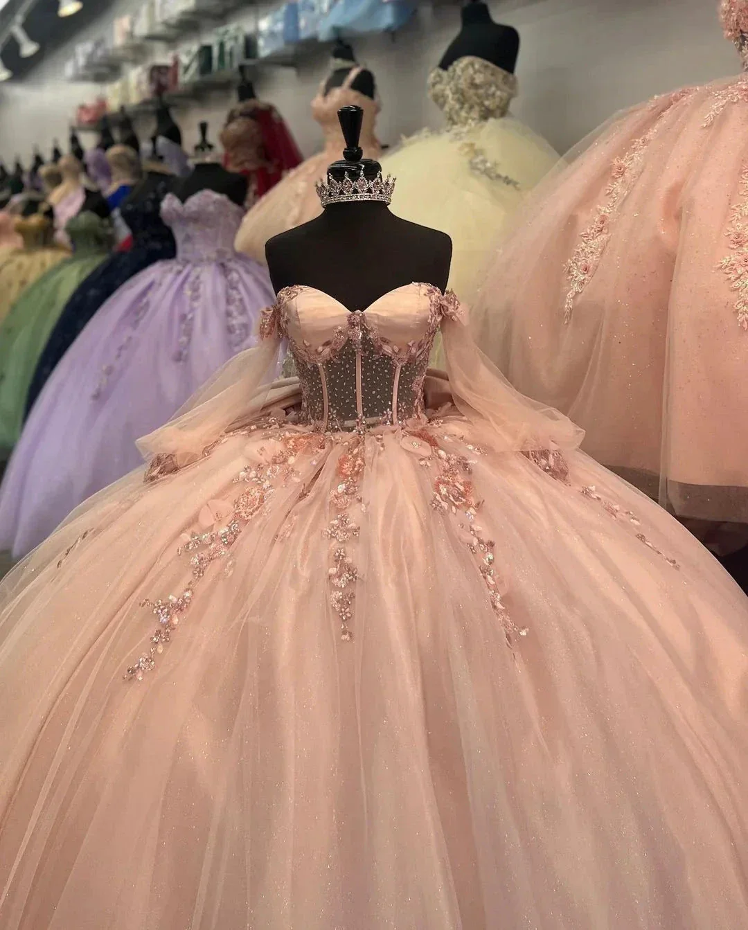 Tulle Appliques Long Sleeve Quinceanera Dress,Ball Gown,Sweet 16 Dress  Y5461 - Image 2