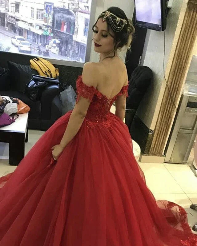 Tulle Ball Gown Appliques Dresses Off Shoulder Y1260 - Image 2