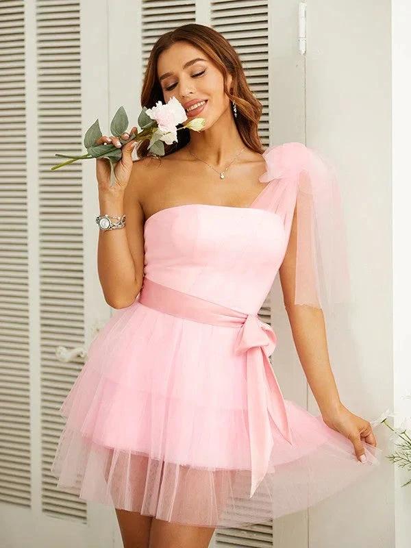 Tube Top Dress Tulle Belt One-Shoulder Short/Mini Dresses SYH50 - Image 3