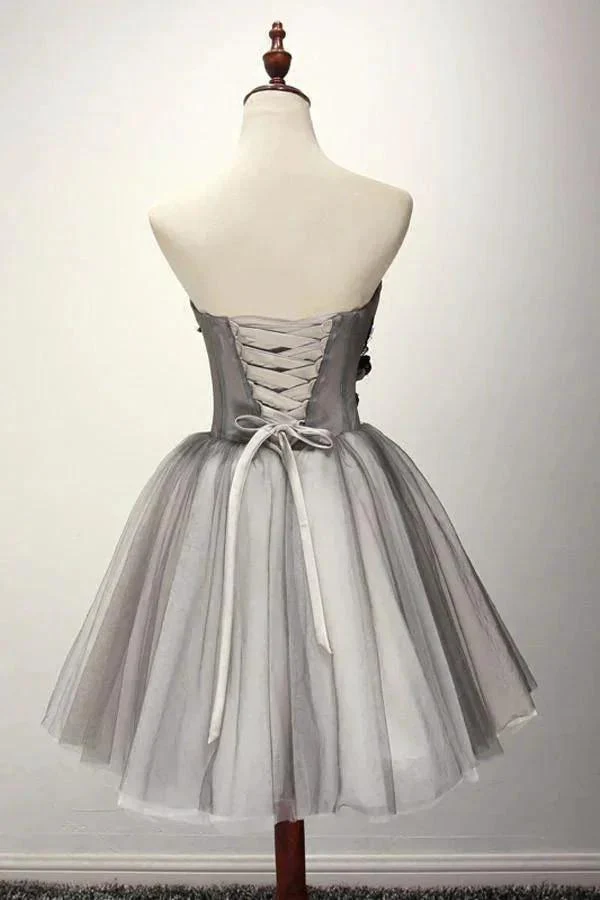 Tulle Gray Short Prom Dress Homecoming Dress Coktail Dress PG130 - Image 2