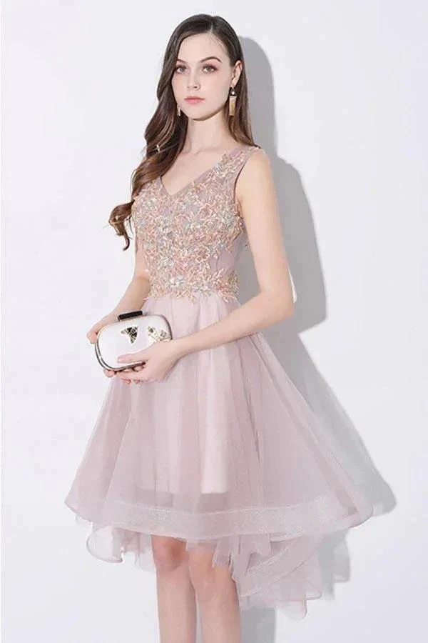 Tulle High Low V-neck Homecoming Prom Dress Sleeveless PD093 - Image 2