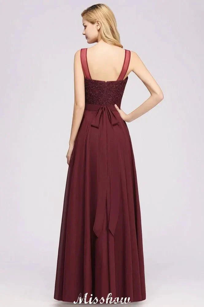 Tulle Lace Beadings Jewel Sleeveless Floor-Length Bridesmaid Dresses A-Line Chiffon Tulle Party Dress - Image 2