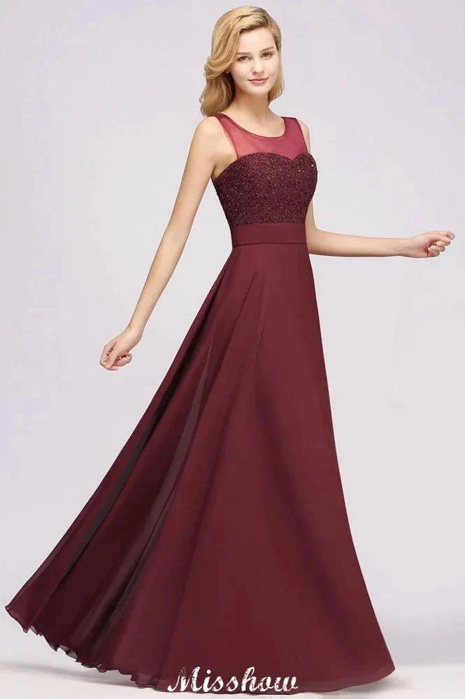 Tulle Lace Beadings Jewel Sleeveless Floor-Length Bridesmaid Dresses A-Line Chiffon Tulle Party Dress - Image 3