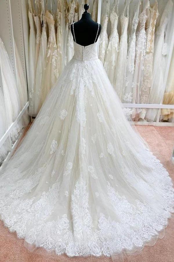 Tulle Lace Spaghetti Straps Appliqued Ball Gown Wedding Dresses  WD558 - Image 2