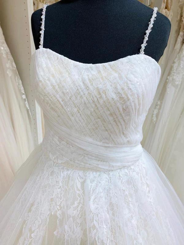Tulle Lace Spaghetti Straps Appliqued Ball Gown Wedding Dresses  WD558 - Image 3
