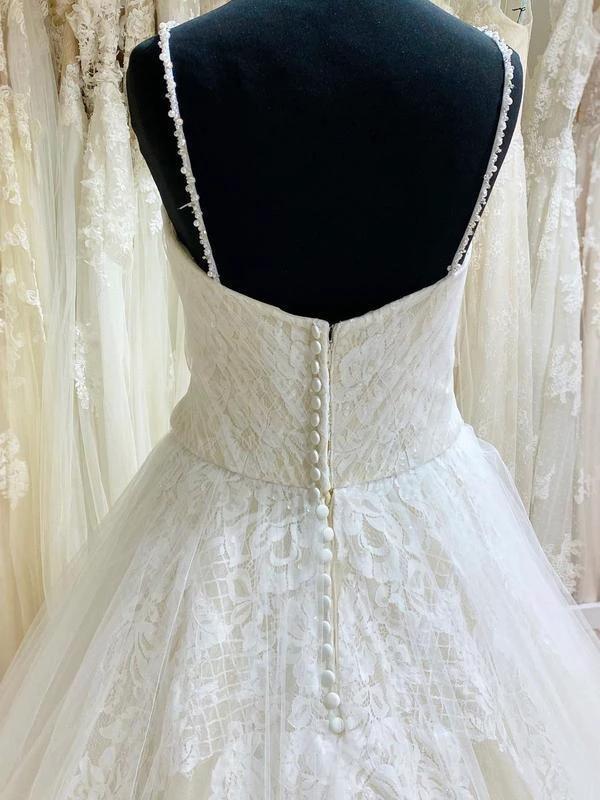 Tulle Lace Spaghetti Straps Appliqued Ball Gown Wedding Dresses  WD558 - Image 4