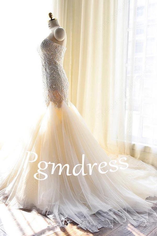 Tulle Mermaid Gorgeous Lace-Appliques Sweetheart Wedding Dress WD127 - Image 2