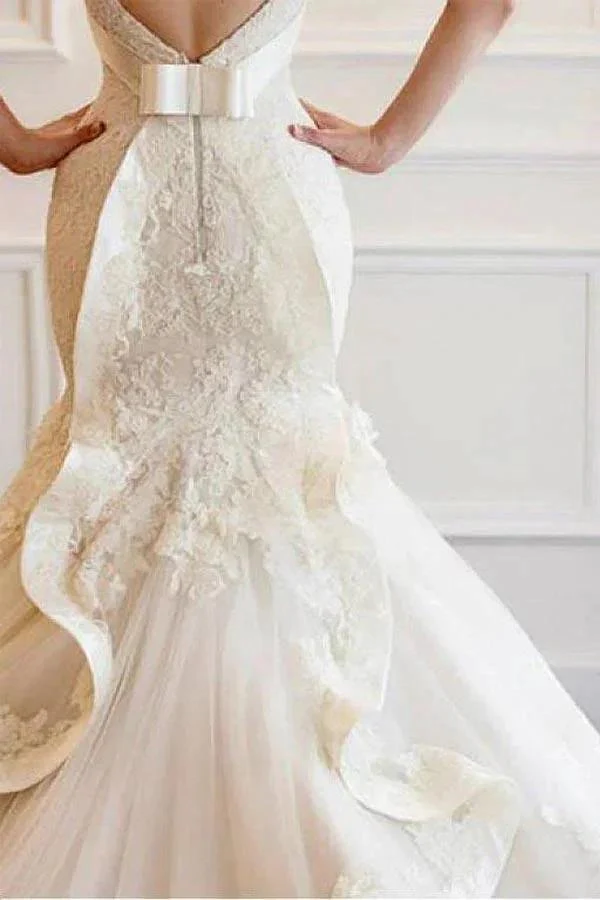 Tulle Mermaid Wedding Dress With Lace Appliques  WD299 - Image 3
