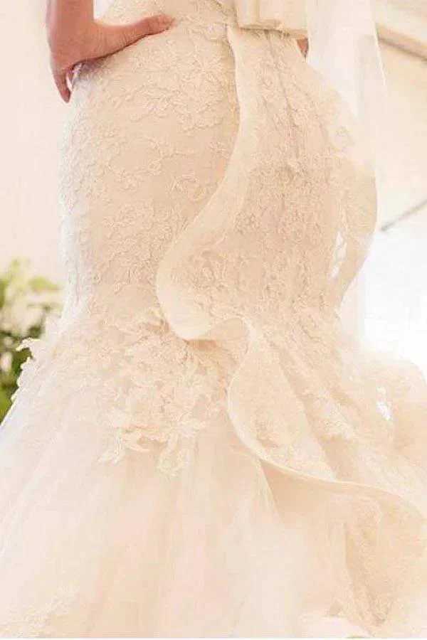 Tulle Mermaid Wedding Dress With Lace Appliques  WD299 - Image 4