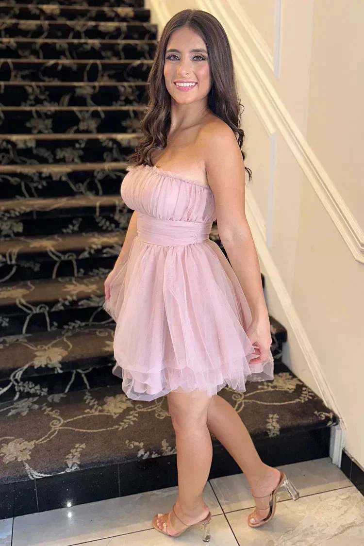 tulle mesh tube top homecoming dress SYH103 - Image 2