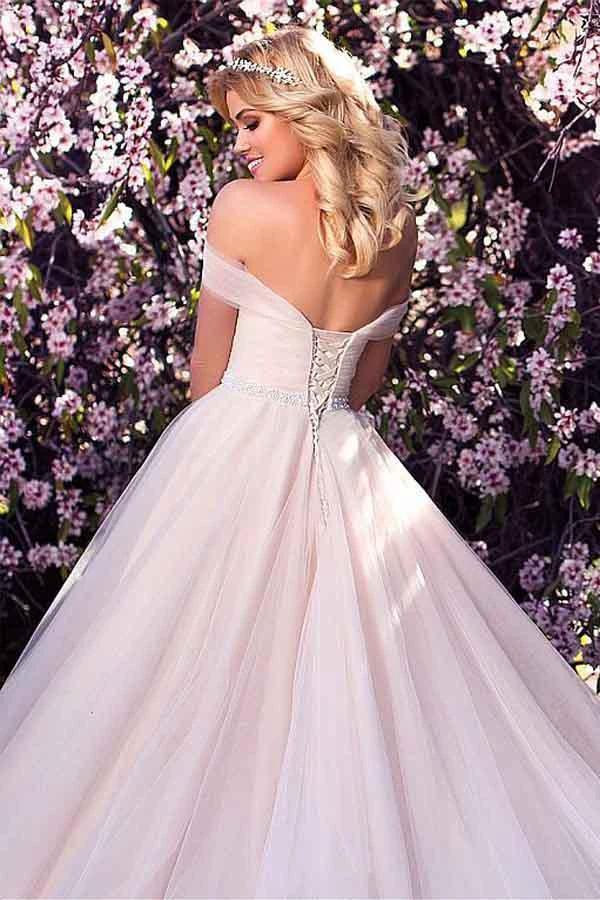 Tulle Off-the-shoulder Neckline A-line Wedding Dress With Beading WD215 - Image 3