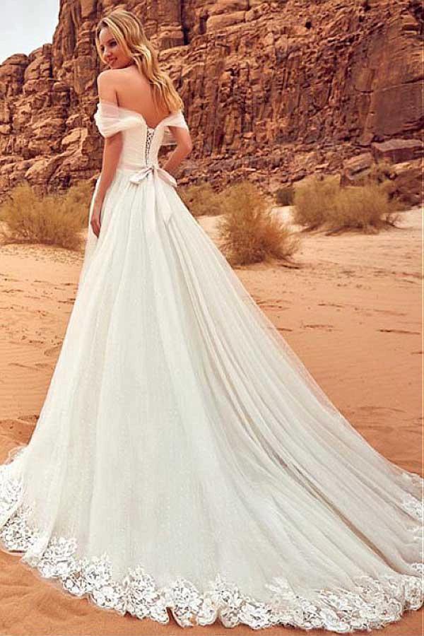 Tulle Off-the-shoulder Neckline  Wedding Dress With Lace Appliques WD201 - Image 2