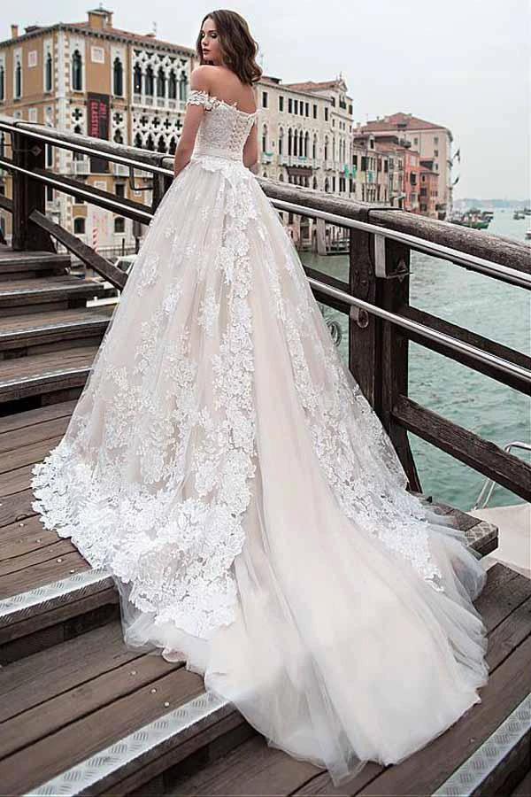Off-the-shoulder Neckline A-line Wedding Dress With Lace Appliques  WD232 - Image 2