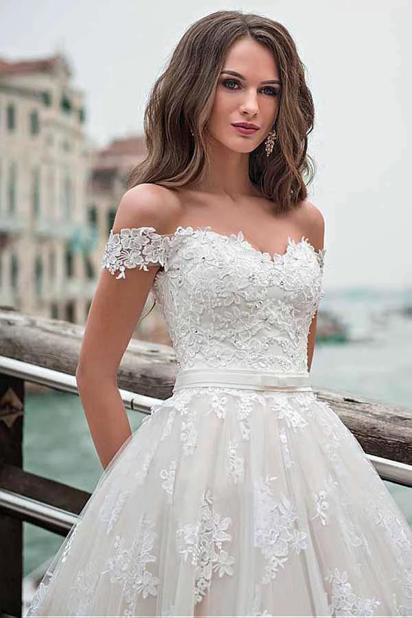Off-the-shoulder Neckline A-line Wedding Dress With Lace Appliques  WD232 - Image 3