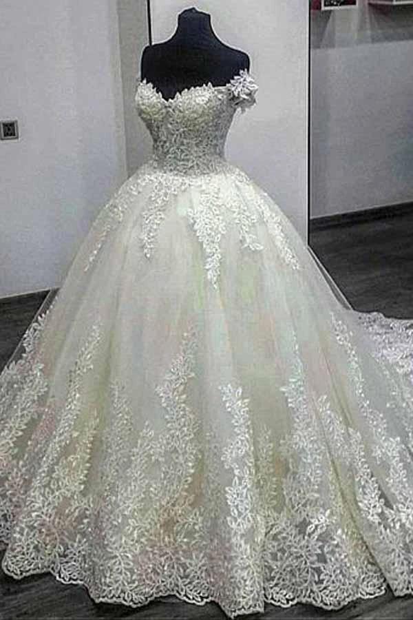 Off-the-shoulder Neckline Ball Gown Wedding Dress With Lace Appliques WD276 - Image 2