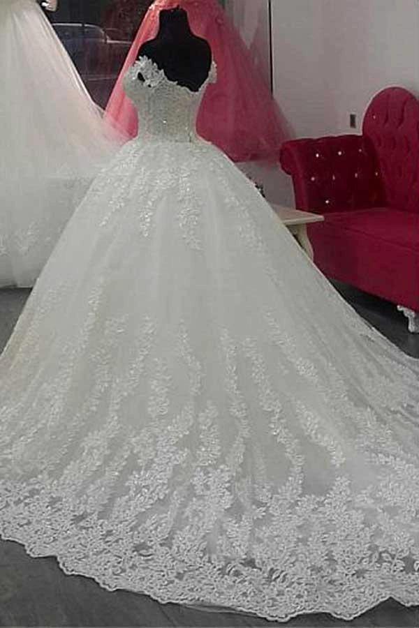 Off-the-shoulder Neckline Ball Gown Wedding Dress With Lace Appliques WD276 - Image 3