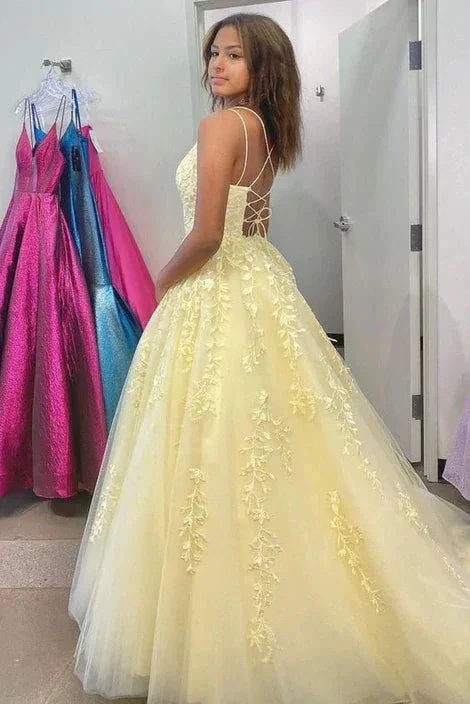 Tulle prom dresses yellow ball gown  S7003 - Image 2