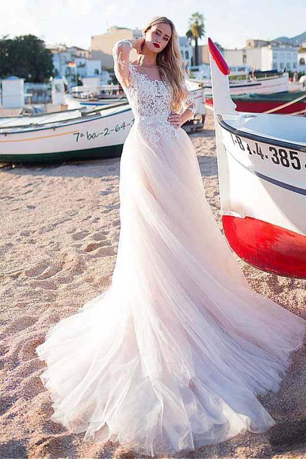 Tulle Scoop Neckline A-line Wedding Dress With Lace Appliques WD188 - Image 2