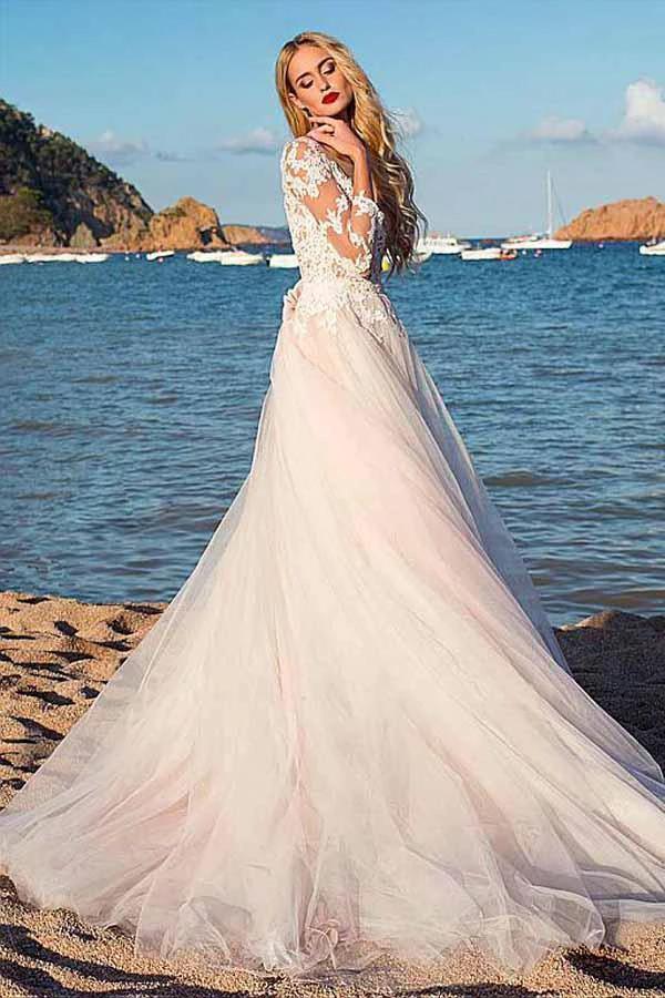 Tulle Scoop Neckline A-line Wedding Dress With Lace Appliques WD188 - Image 3