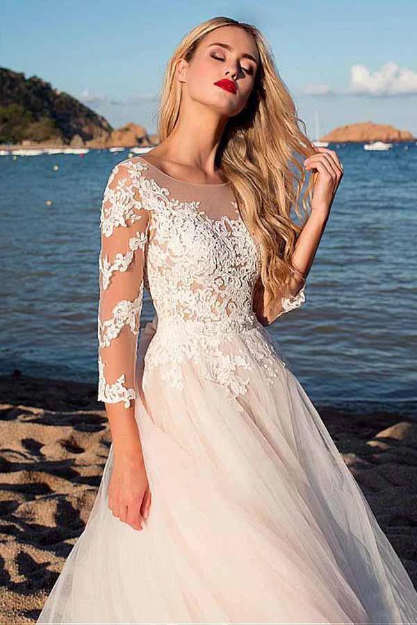 Tulle Scoop Neckline A-line Wedding Dress With Lace Appliques WD188 - Image 4