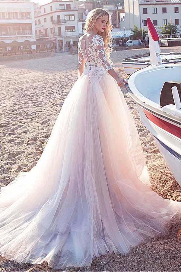 Tulle Scoop Neckline A-line Wedding Dress With Lace Appliques WD188 - Image 5