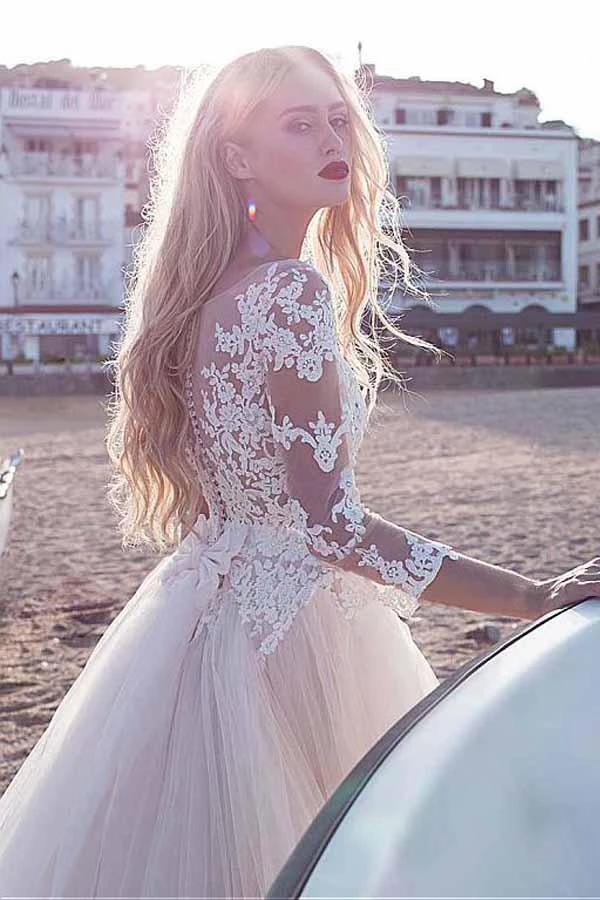 Tulle Scoop Neckline A-line Wedding Dress With Lace Appliques WD188 - Image 6