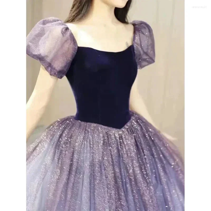 Purple Tulle Short Sleeve Formal Dress Cute A-Line Evening Dress Y4291 - Image 5