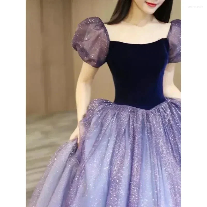 Purple Tulle Short Sleeve Formal Dress Cute A-Line Evening Dress Y4291 - Image 6
