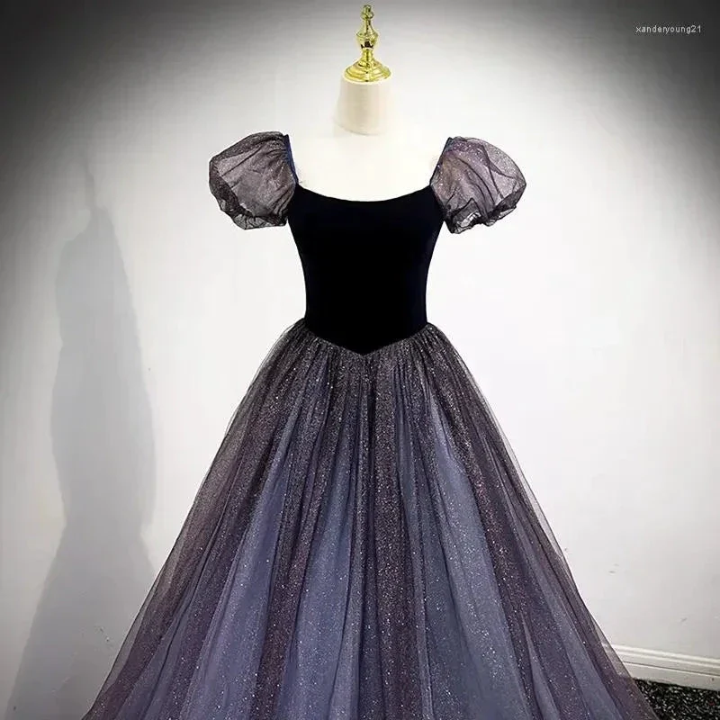 Purple Tulle Short Sleeve Formal Dress Cute A-Line Evening Dress Y4291 - Image 7