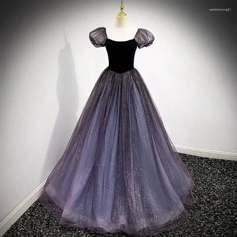 Purple Tulle Short Sleeve Formal Dress Cute A-Line Evening Dress Y4291 - Image 8