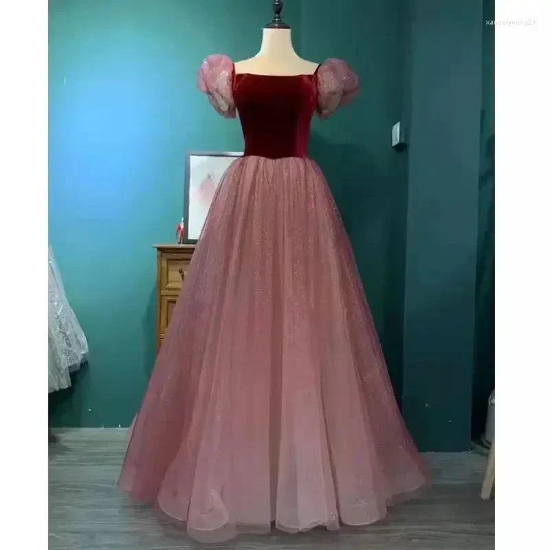 Purple Tulle Short Sleeve Formal Dress Cute A-Line Evening Dress Y4291 - Image 9