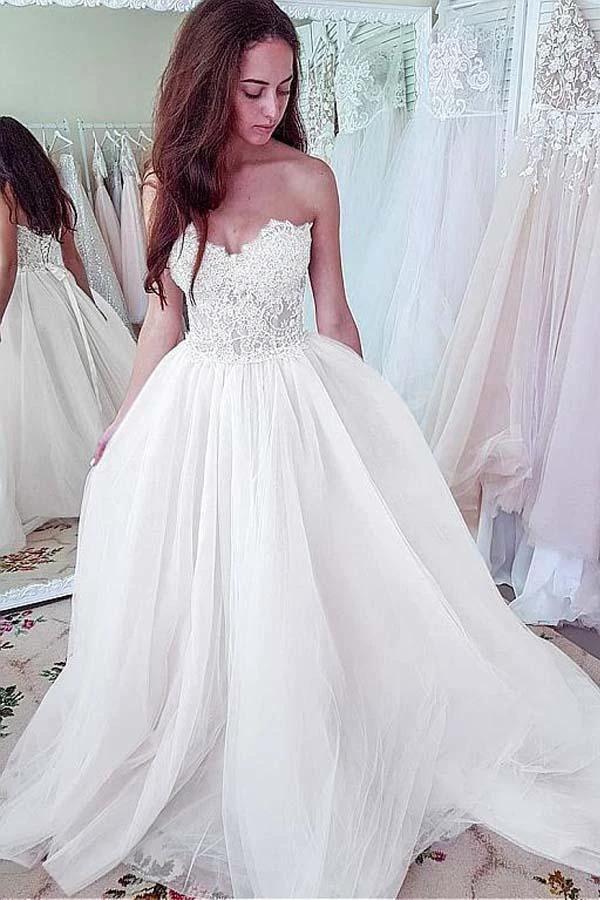 Tulle Sweetheart Neckline A-line Wedding Dresses With Lace Appliques  WD362 - Image 2