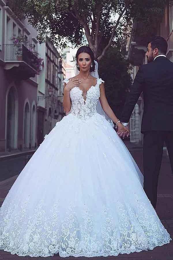 Tulle V-neck Neckline Ball Gown Wedding Dresses With Lace Appliques WD282 - Image 2