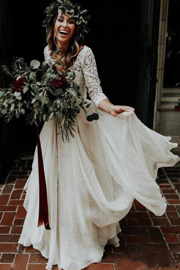 Two Piece 3/4 Sleeve Chiffon Wedding Dresses Wedding Dress  WD314 - Image 2