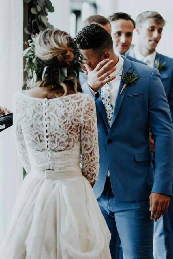 Two Piece 3/4 Sleeve Chiffon Wedding Dresses Wedding Dress  WD314 - Image 5