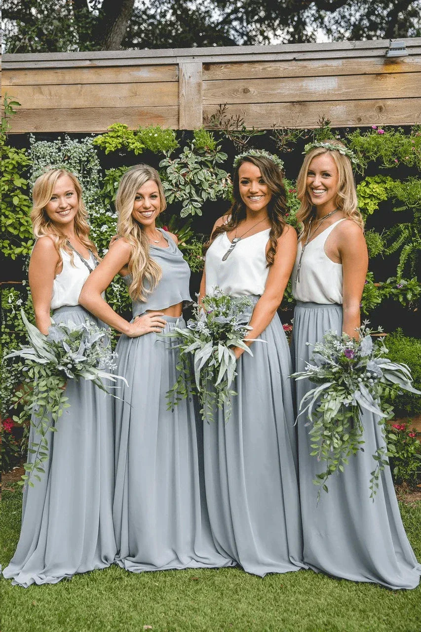 Two Piece A Line Burgundy Long  Bridesmaid Dresses  BD095 - Image 4