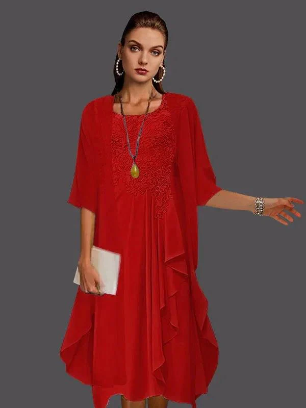 Two Piece A-Line Chiffon Lace Sleeveless Jacket Dresses with Pleats Appliques - Image 10