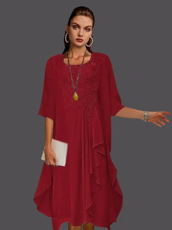 Two Piece A-Line Chiffon Lace Sleeveless Jacket Dresses with Pleats Appliques - Image 11