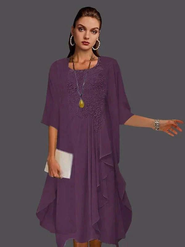 Two Piece A-Line Chiffon Lace Sleeveless Jacket Dresses with Pleats Appliques - Image 12