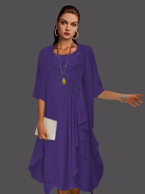 Two Piece A-Line Chiffon Lace Sleeveless Jacket Dresses with Pleats Appliques - Image 13