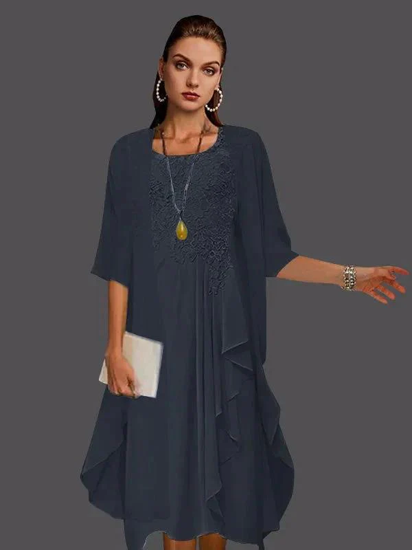 Two Piece A-Line Chiffon Lace Sleeveless Jacket Dresses with Pleats Appliques - Image 14