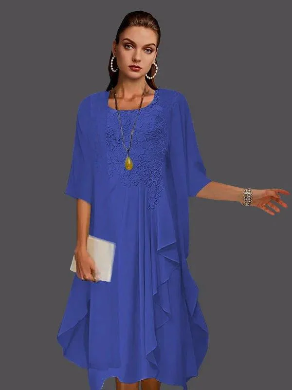 Two Piece A-Line Chiffon Lace Sleeveless Jacket Dresses with Pleats Appliques - Image 15